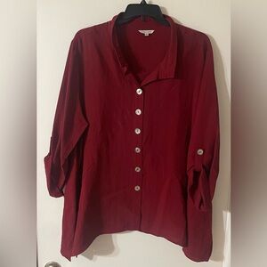 John Mark Red Tunic Button Down Blouse 3X Lagenlook Bohemian Artsy Asymmetrical